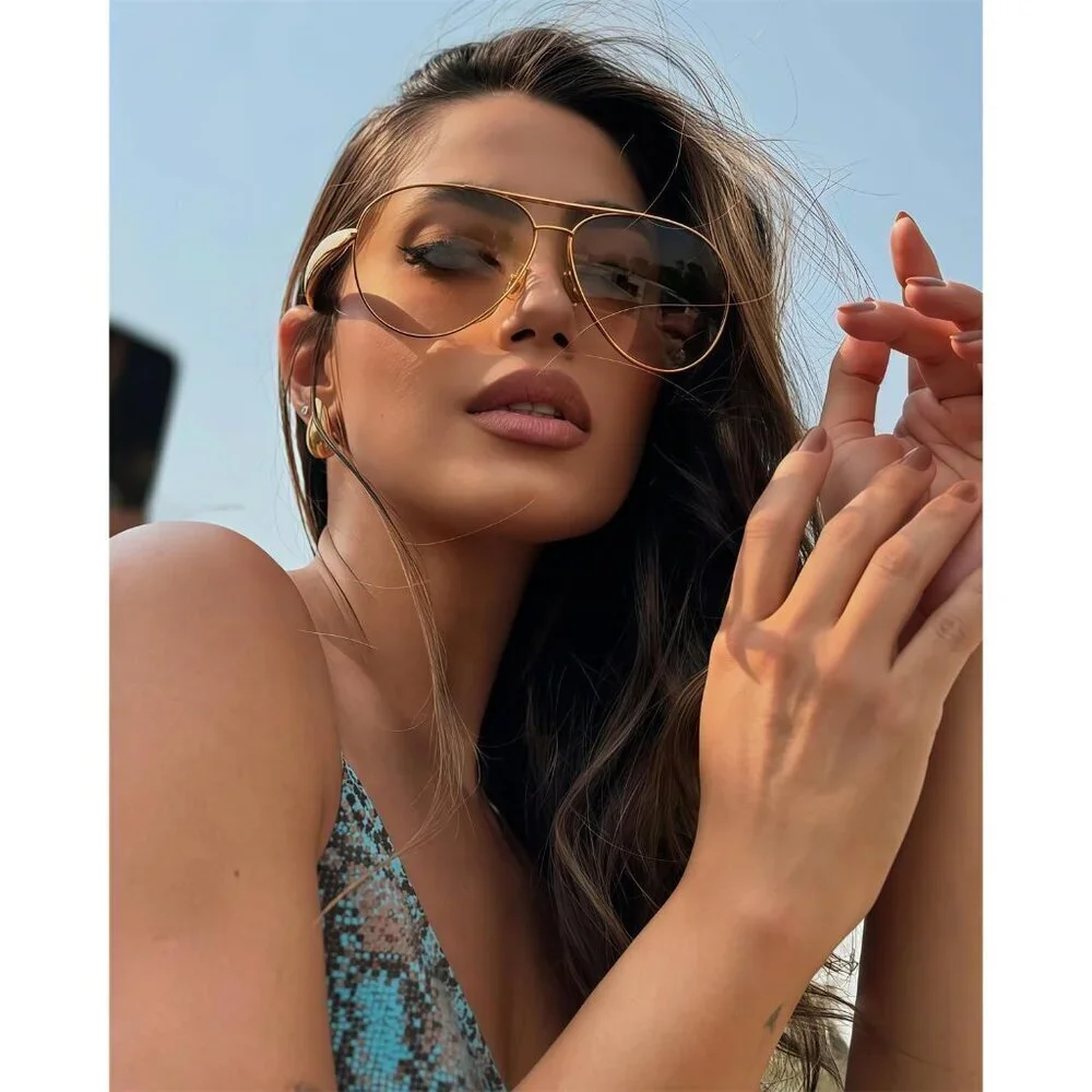 Retro Gold Aviator Sunglasses Metal Oversized 70s UV Protection Stylish